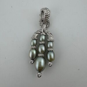 Judith‎ Ripka Pearl CZ Enhancer Pendant Grey Excellent 925 Sterling Silver Drop